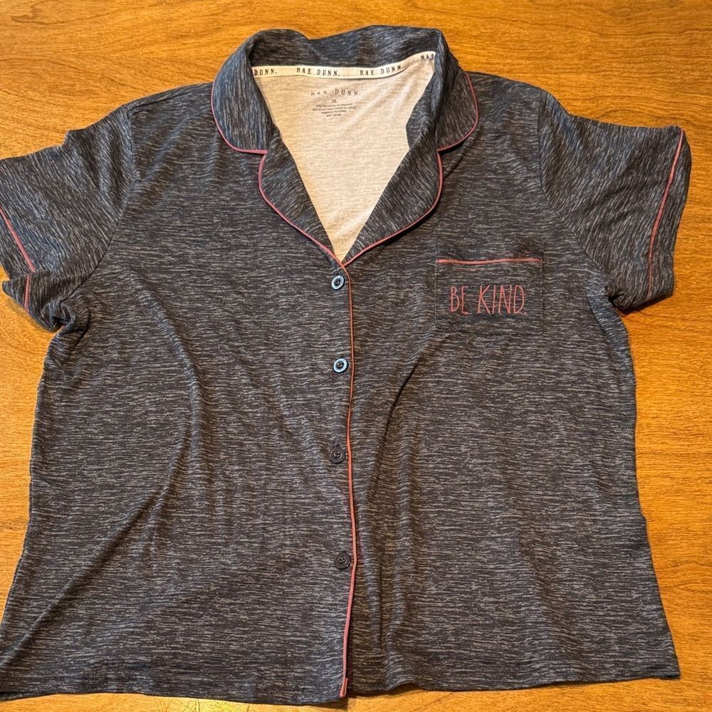 Rae Dunn Charcoal Gray Pajama Top